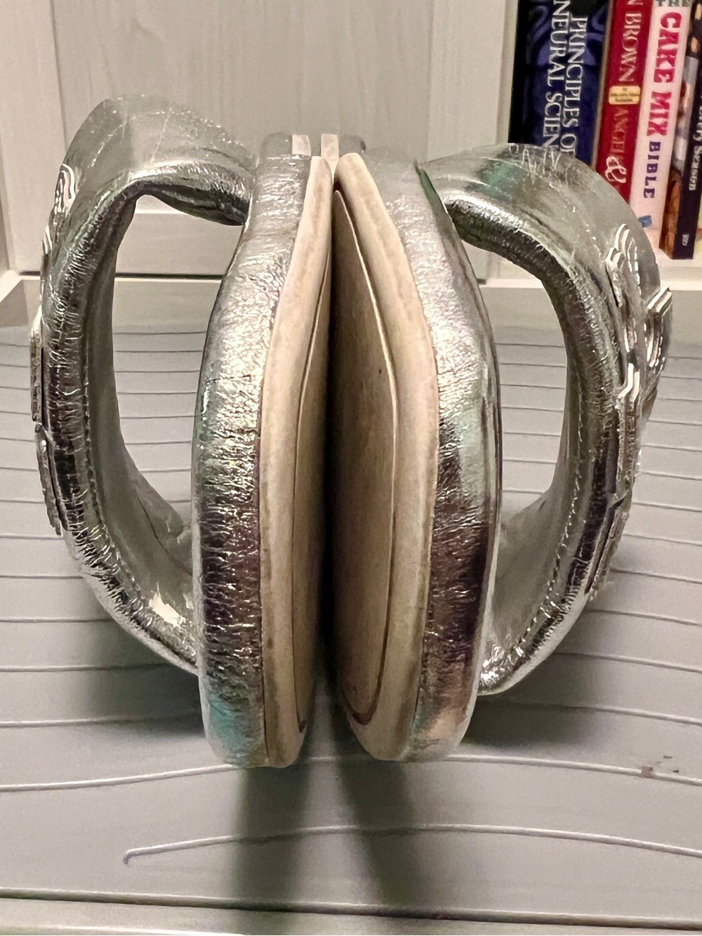 Tory Burch Double T Sport Slide Metallic Silver Leather Cushioned Sandals 8 - Picture 6 of 10